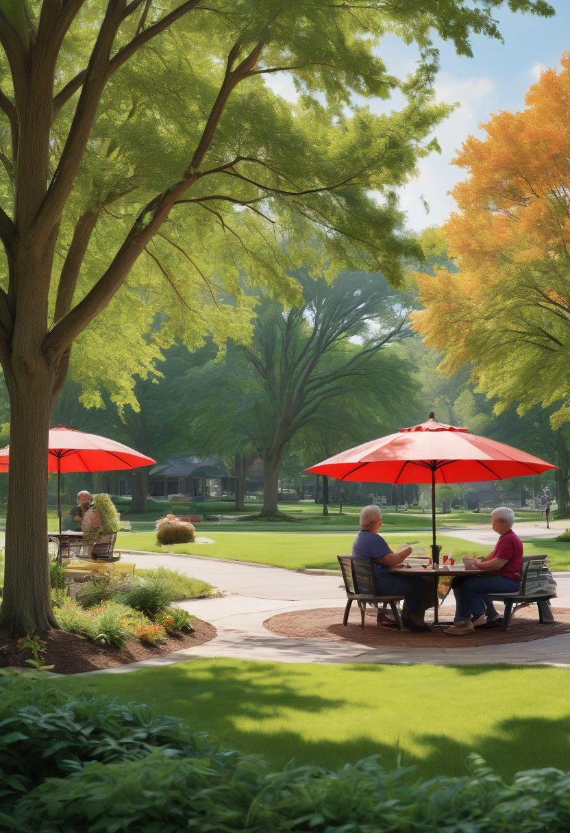 A serene landscape of Becker County featuring a diverse community coming together, showcasing a friendly insurance agent discussing policy options with residents in a park. Surrounding them are symbols of protection, like a sturdy umbrella and hands holding a heart, representing community support and safety. Lush greenery and a sunny sky create an inviting atmosphere. super-realistic. vibrant colors.